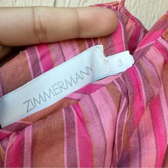 Zimmermann Bonita Tie Shoulder Striped Cotton Sundress Size 10 - Picture 7 of 10